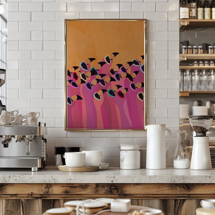 Flock flamingo orange - Stretched Canvas, Poster or Fine Art Print - I Heart Wall Art - Poster Print, Canvas Print or Framed Art Print