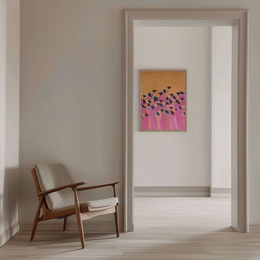 Flock flamingo orange - Stretched Canvas, Poster or Fine Art Print - I Heart Wall Art - Poster Print, Canvas Print or Framed Art Print