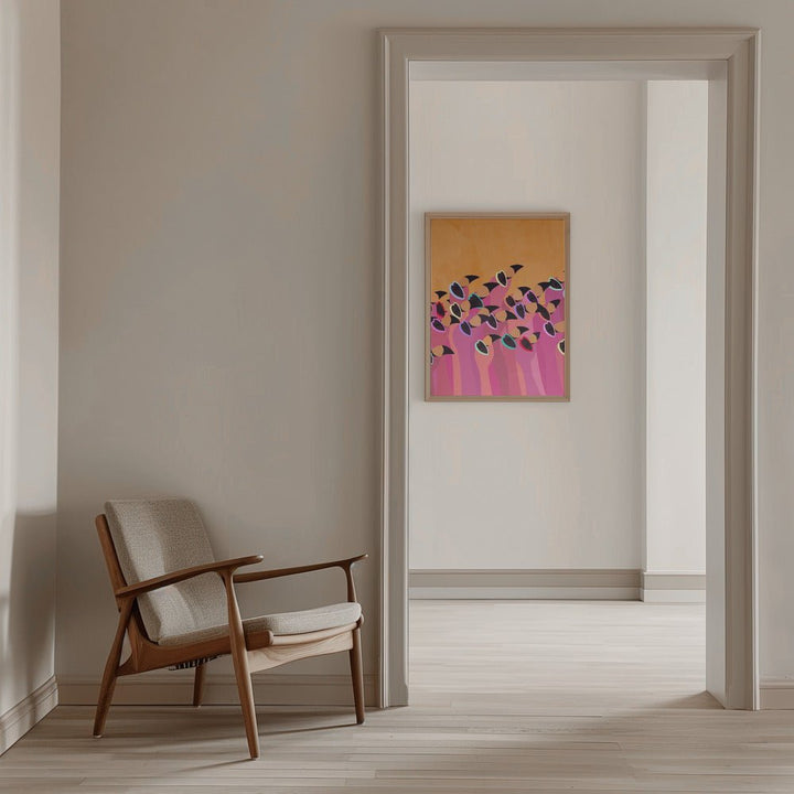 Flock flamingo orange - Stretched Canvas, Poster or Fine Art Print - I Heart Wall Art - Poster Print, Canvas Print or Framed Art Print