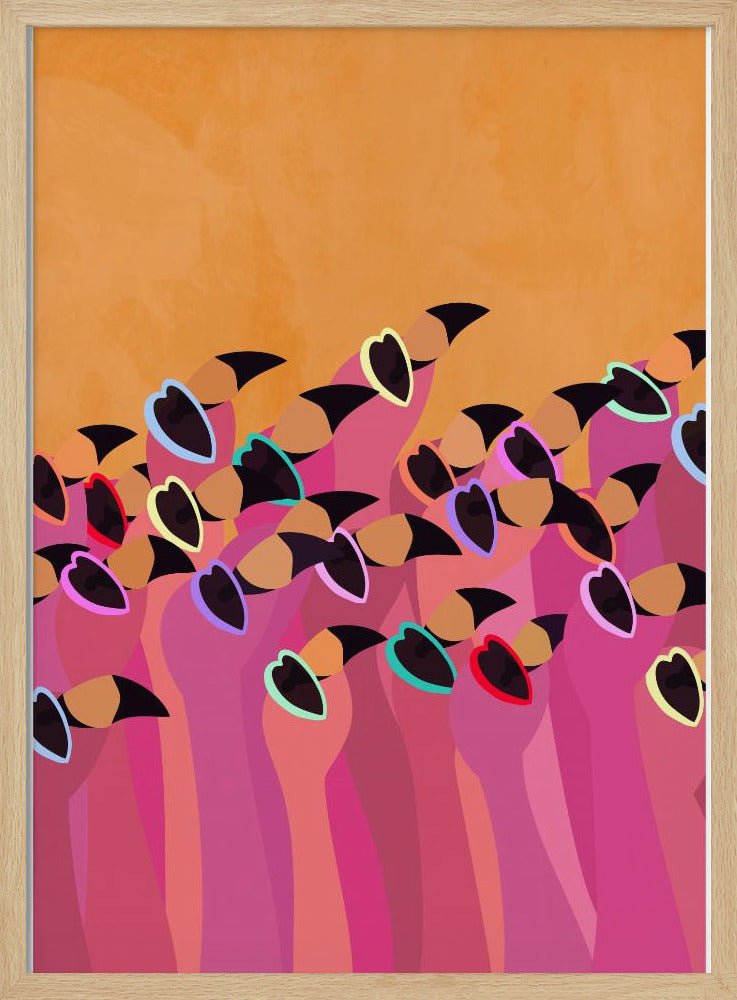 Flock flamingo orange - Stretched Canvas, Poster or Fine Art Print - I Heart Wall Art - Poster Print, Canvas Print or Framed Art Print
