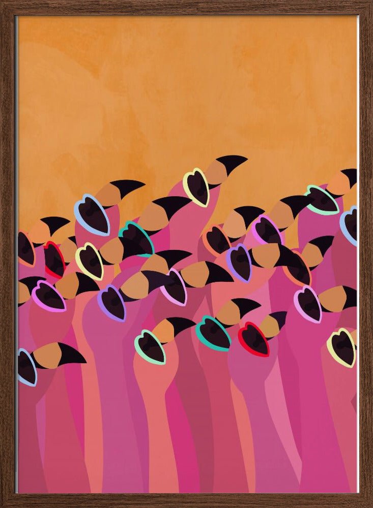Flock flamingo orange - Stretched Canvas, Poster or Fine Art Print - I Heart Wall Art - Poster Print, Canvas Print or Framed Art Print