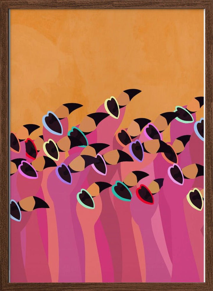 Flock flamingo orange - Stretched Canvas, Poster or Fine Art Print - I Heart Wall Art - Poster Print, Canvas Print or Framed Art Print