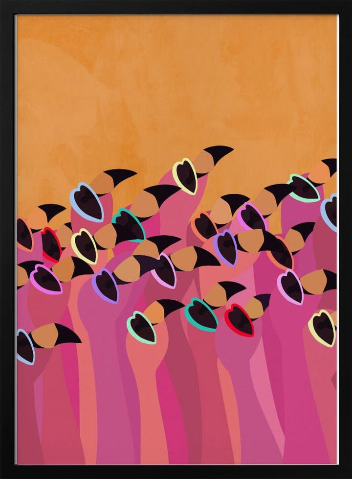Flock flamingo orange - Stretched Canvas, Poster or Fine Art Print - I Heart Wall Art - Poster Print, Canvas Print or Framed Art Print