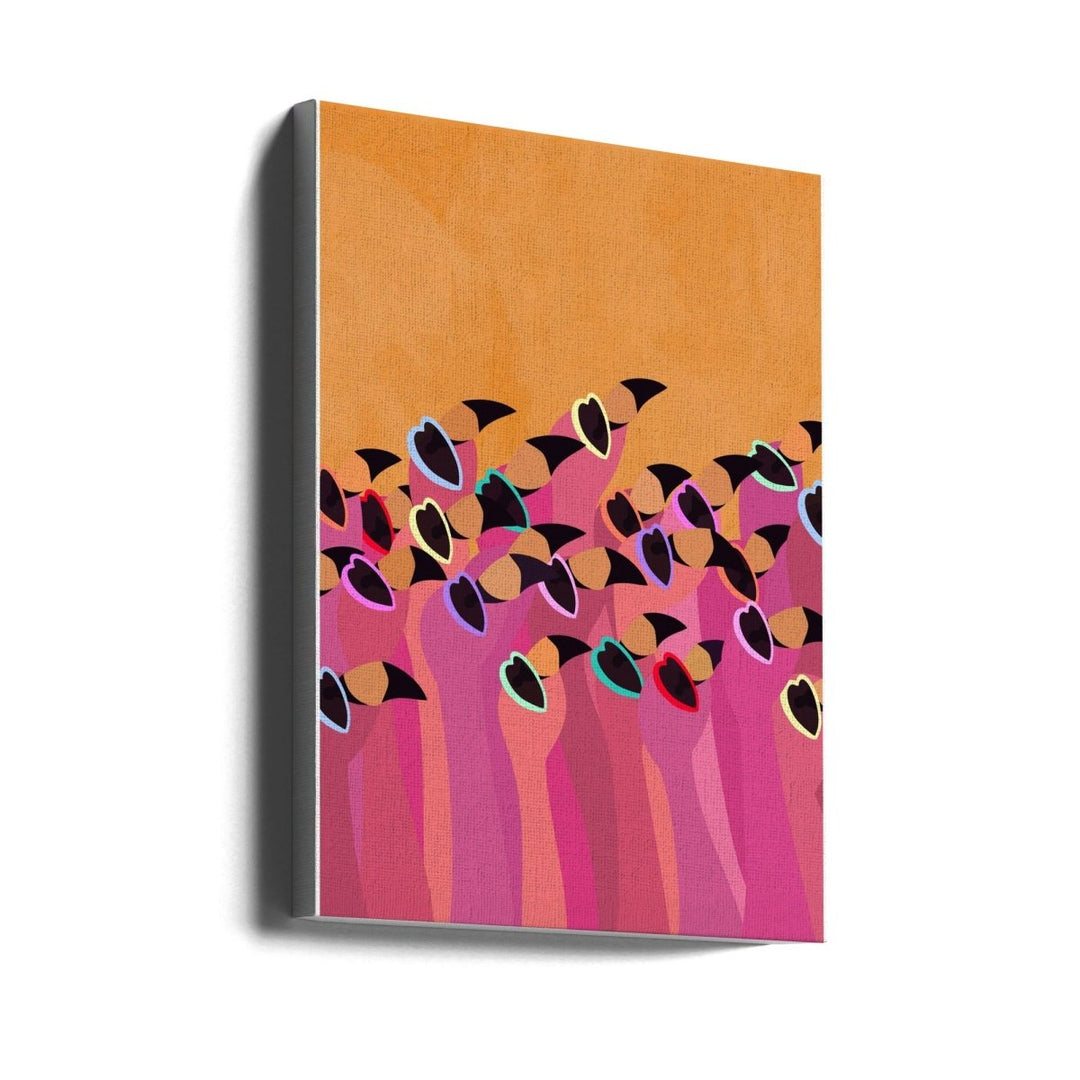 Flock flamingo orange - Stretched Canvas, Poster or Fine Art Print - I Heart Wall Art - Poster Print, Canvas Print or Framed Art Print