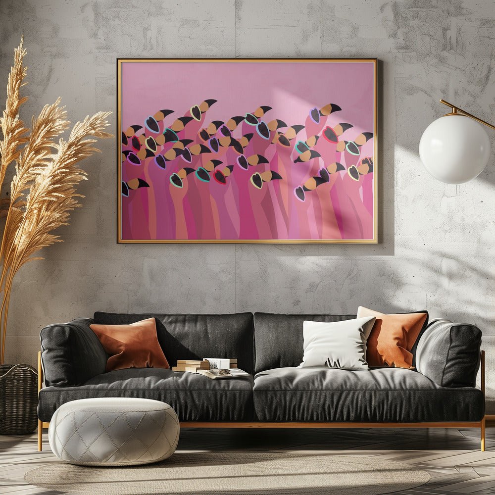 Flock flamingo peach - Stretched Canvas, Poster or Fine Art Print - I Heart Wall Art - Poster Print, Canvas Print or Framed Art Print