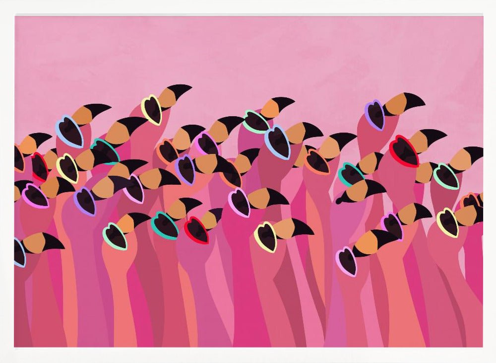 Flock flamingo peach - Stretched Canvas, Poster or Fine Art Print - I Heart Wall Art - Poster Print, Canvas Print or Framed Art Print