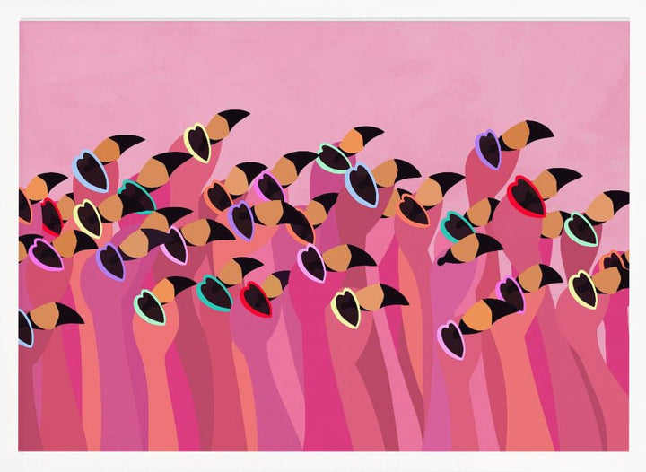 Flock flamingo peach - Stretched Canvas, Poster or Fine Art Print - I Heart Wall Art - Poster Print, Canvas Print or Framed Art Print