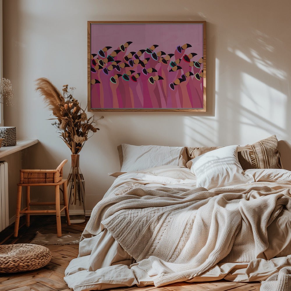 Flock flamingo peach - Stretched Canvas, Poster or Fine Art Print - I Heart Wall Art - Poster Print, Canvas Print or Framed Art Print