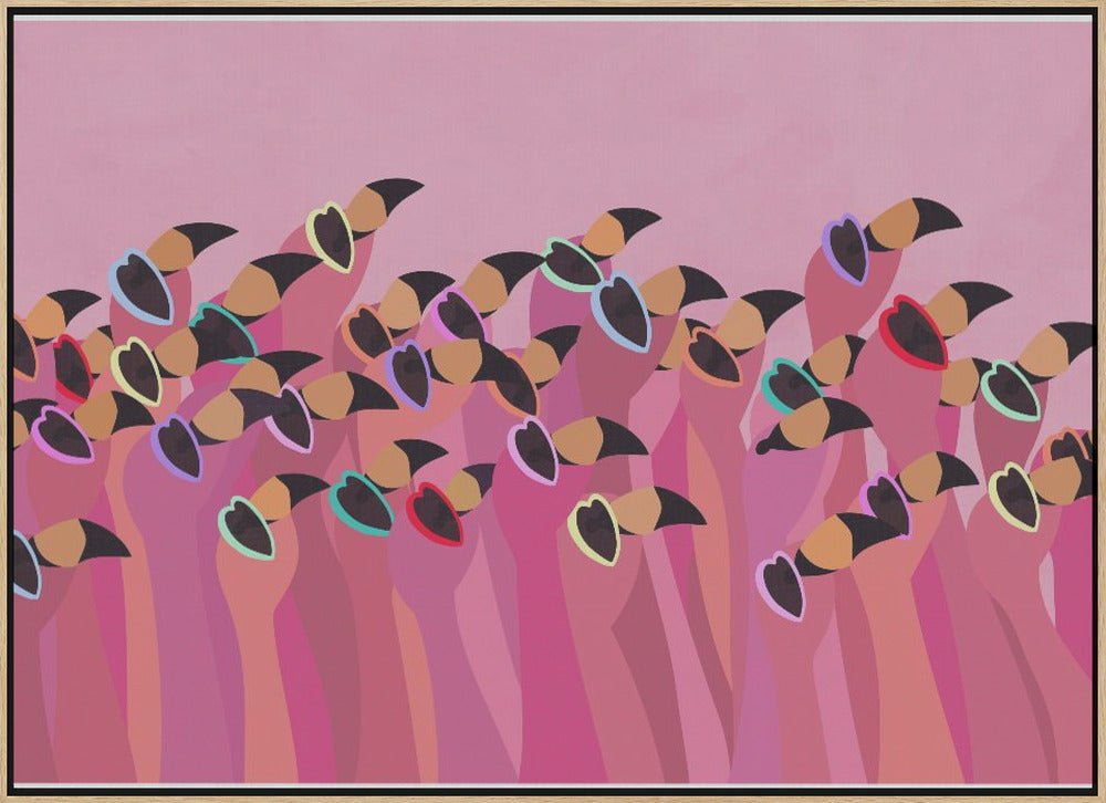 Flock flamingo peach - Stretched Canvas, Poster or Fine Art Print - I Heart Wall Art - Poster Print, Canvas Print or Framed Art Print