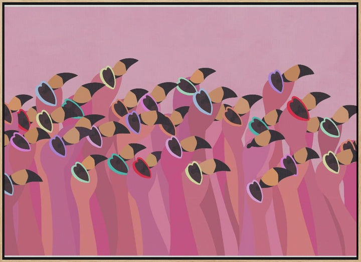 Flock flamingo peach - Stretched Canvas, Poster or Fine Art Print - I Heart Wall Art - Poster Print, Canvas Print or Framed Art Print