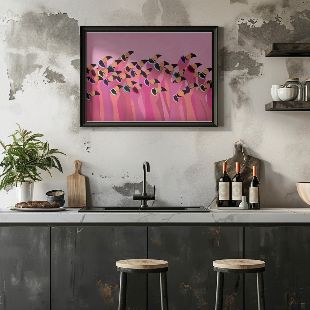 Flock flamingo peach - Stretched Canvas, Poster or Fine Art Print - I Heart Wall Art - Poster Print, Canvas Print or Framed Art Print