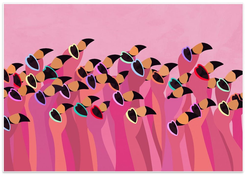 Flock flamingo peach - Stretched Canvas, Poster or Fine Art Print - I Heart Wall Art - Poster Print, Canvas Print or Framed Art Print