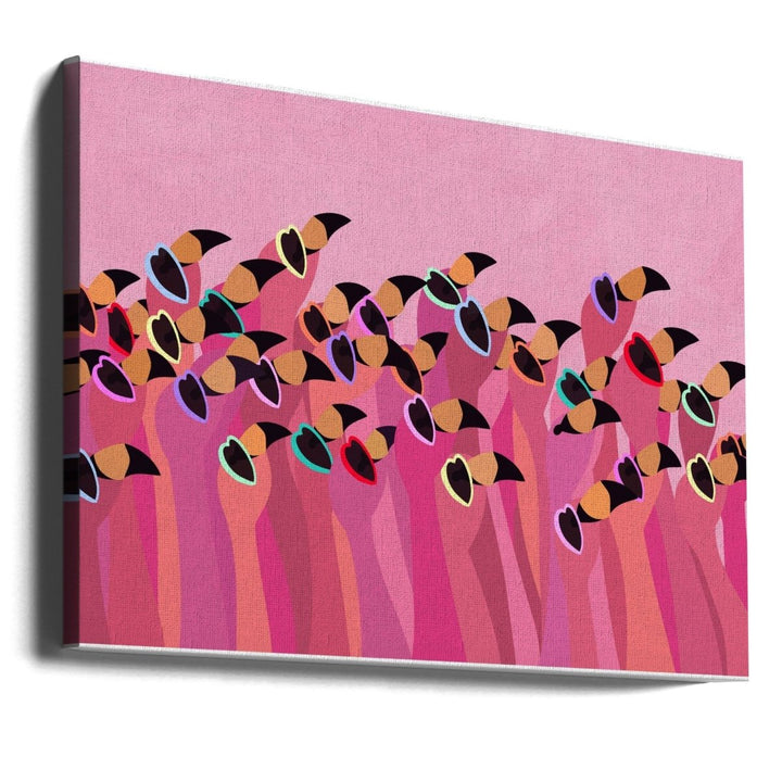 Flock flamingo peach - Stretched Canvas, Poster or Fine Art Print - I Heart Wall Art - Poster Print, Canvas Print or Framed Art Print
