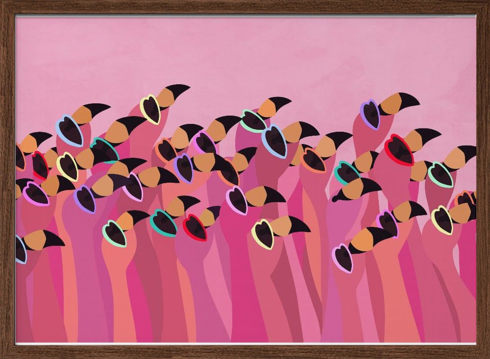 Flock flamingo peach - Stretched Canvas, Poster or Fine Art Print - I Heart Wall Art - Poster Print, Canvas Print or Framed Art Print