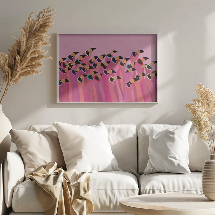 Flock flamingo peach - Stretched Canvas, Poster or Fine Art Print - I Heart Wall Art - Poster Print, Canvas Print or Framed Art Print