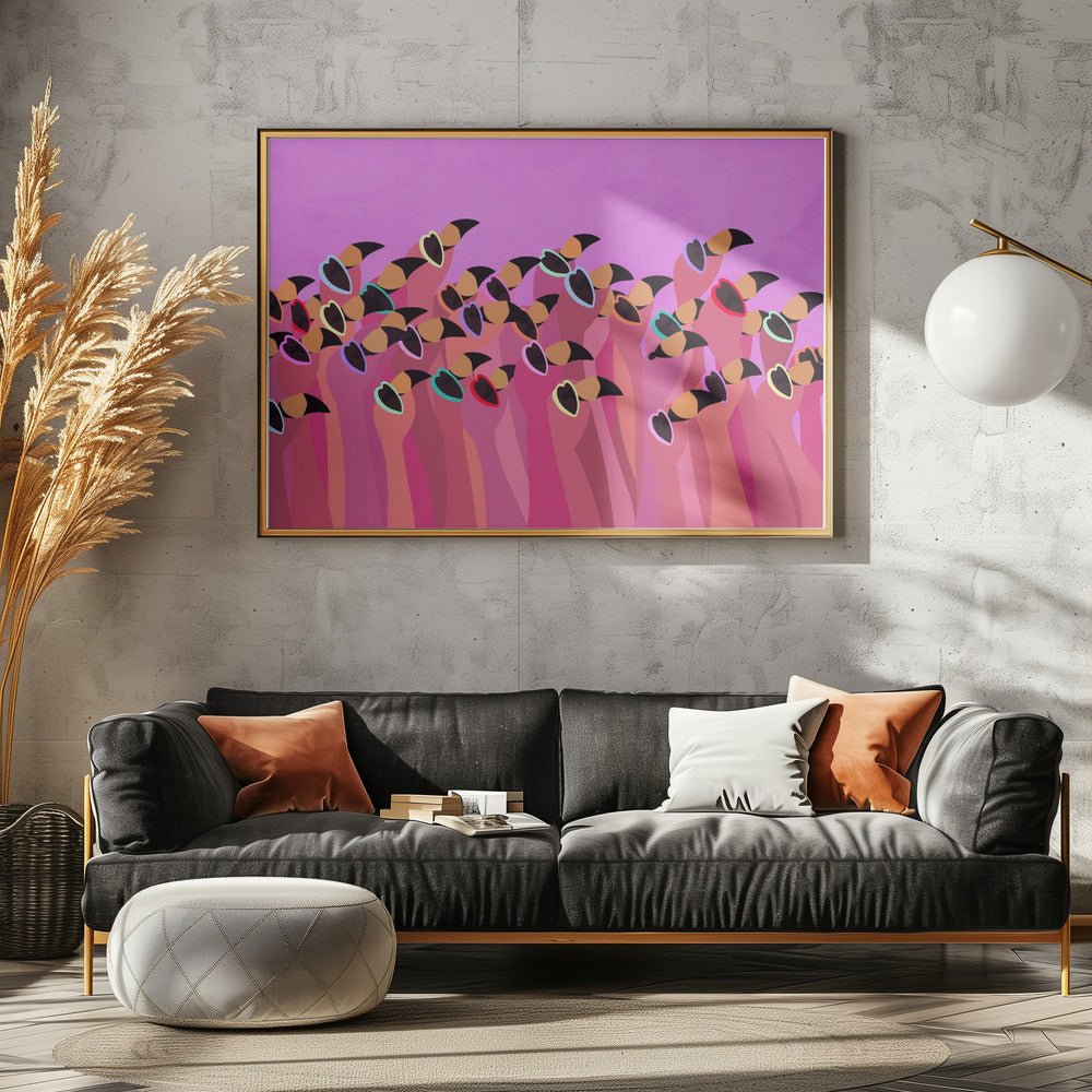 Flock flamingo pink - Stretched Canvas, Poster or Fine Art Print - I Heart Wall Art - Poster Print, Canvas Print or Framed Art Print