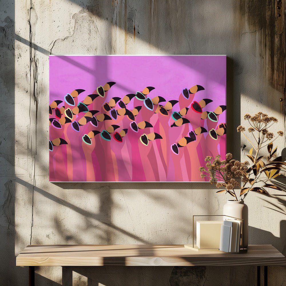 Flock flamingo pink - Stretched Canvas, Poster or Fine Art Print - I Heart Wall Art - Poster Print, Canvas Print or Framed Art Print
