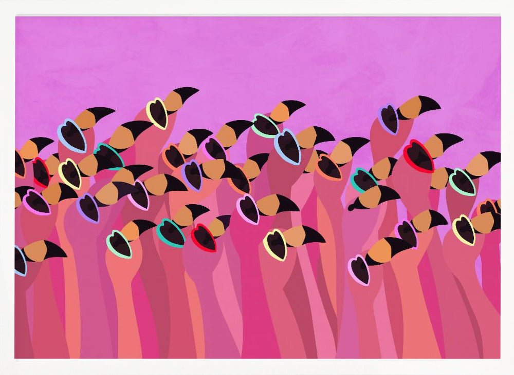 Flock flamingo pink - Stretched Canvas, Poster or Fine Art Print - I Heart Wall Art - Poster Print, Canvas Print or Framed Art Print