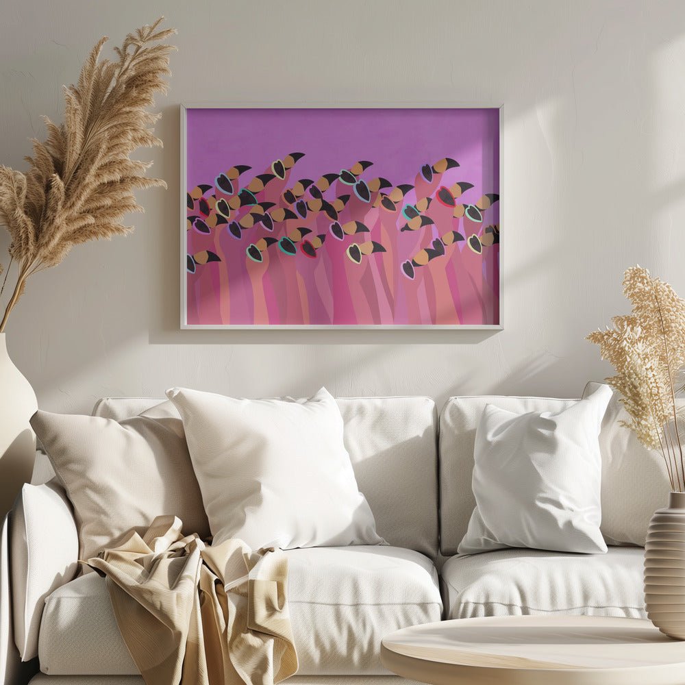 Flock flamingo pink - Stretched Canvas, Poster or Fine Art Print - I Heart Wall Art - Poster Print, Canvas Print or Framed Art Print