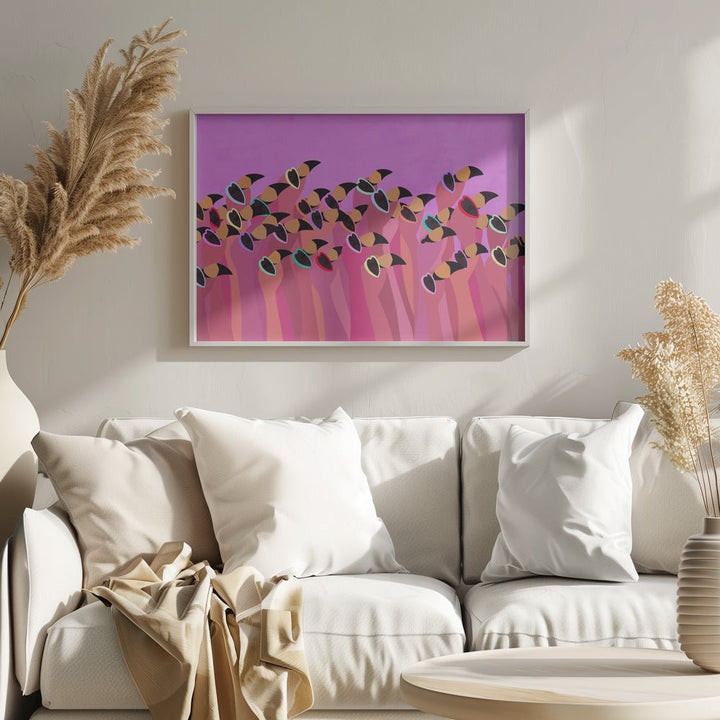 Flock flamingo pink - Stretched Canvas, Poster or Fine Art Print - I Heart Wall Art - Poster Print, Canvas Print or Framed Art Print