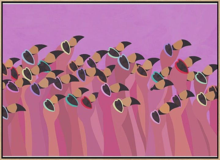 Flock flamingo pink - Stretched Canvas, Poster or Fine Art Print - I Heart Wall Art - Poster Print, Canvas Print or Framed Art Print
