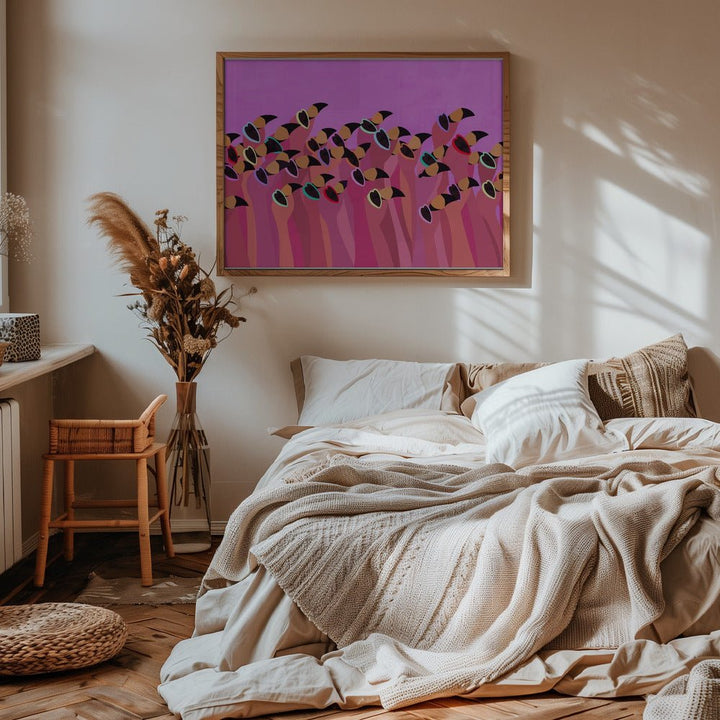 Flock flamingo pink - Stretched Canvas, Poster or Fine Art Print - I Heart Wall Art - Poster Print, Canvas Print or Framed Art Print