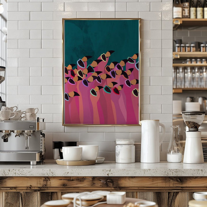 Flock flamingo turquoise - Stretched Canvas, Poster or Fine Art Print - I Heart Wall Art - Poster Print, Canvas Print or Framed Art Print