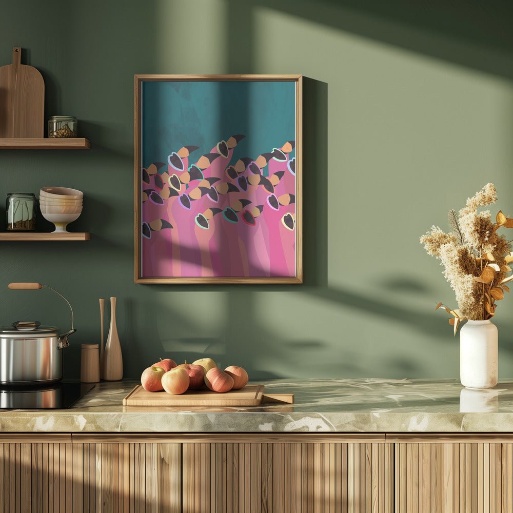 Flock flamingo turquoise - Stretched Canvas, Poster or Fine Art Print - I Heart Wall Art - Poster Print, Canvas Print or Framed Art Print
