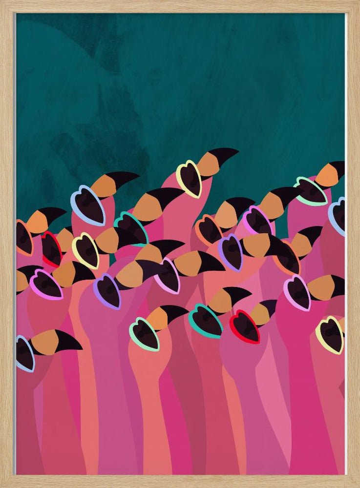 Flock flamingo turquoise - Stretched Canvas, Poster or Fine Art Print - I Heart Wall Art - Poster Print, Canvas Print or Framed Art Print