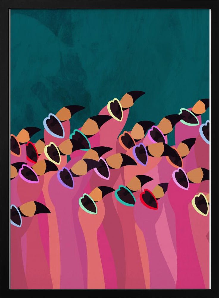 Flock flamingo turquoise - Stretched Canvas, Poster or Fine Art Print - I Heart Wall Art - Poster Print, Canvas Print or Framed Art Print