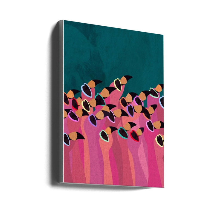 Flock flamingo turquoise - Stretched Canvas, Poster or Fine Art Print - I Heart Wall Art - Poster Print, Canvas Print or Framed Art Print