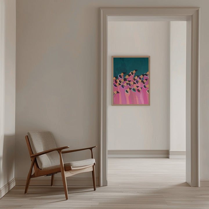 Flock flamingo turquoise - Stretched Canvas, Poster or Fine Art Print - I Heart Wall Art - Poster Print, Canvas Print or Framed Art Print