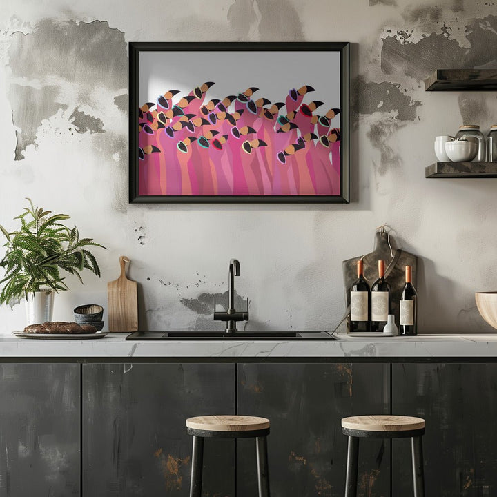 Flock flamingo white - Stretched Canvas, Poster or Fine Art Print - I Heart Wall Art - Poster Print, Canvas Print or Framed Art Print