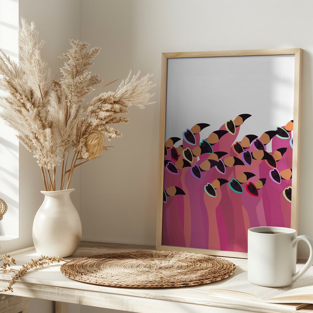Flock flamingo white - Stretched Canvas, Poster or Fine Art Print - I Heart Wall Art - Poster Print, Canvas Print or Framed Art Print
