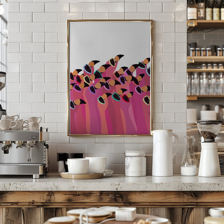 Flock flamingo white - Stretched Canvas, Poster or Fine Art Print - I Heart Wall Art - Poster Print, Canvas Print or Framed Art Print