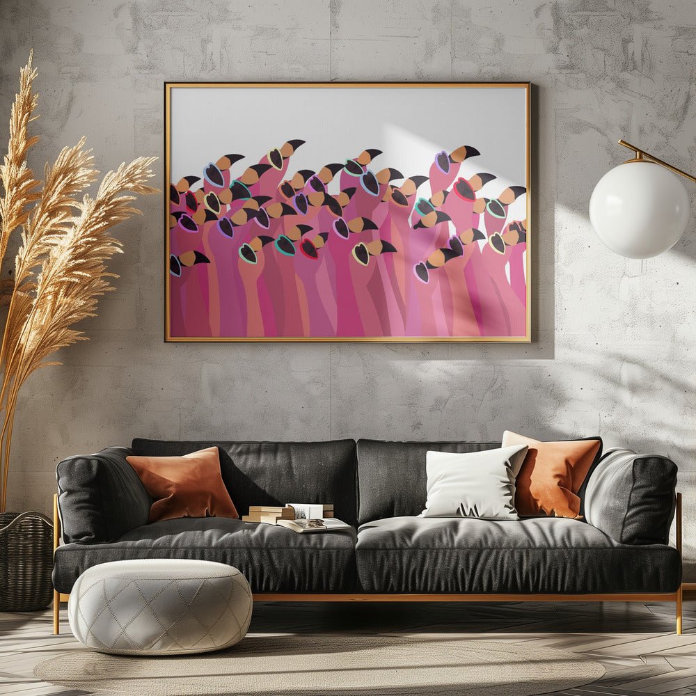 Flock flamingo white - Stretched Canvas, Poster or Fine Art Print - I Heart Wall Art - Poster Print, Canvas Print or Framed Art Print