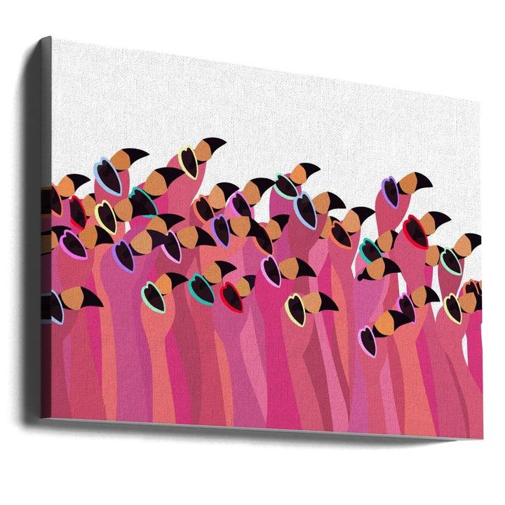 Flock flamingo white - Stretched Canvas, Poster or Fine Art Print - I Heart Wall Art - Poster Print, Canvas Print or Framed Art Print