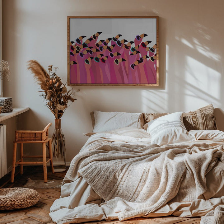 Flock flamingo white - Stretched Canvas, Poster or Fine Art Print - I Heart Wall Art - Poster Print, Canvas Print or Framed Art Print