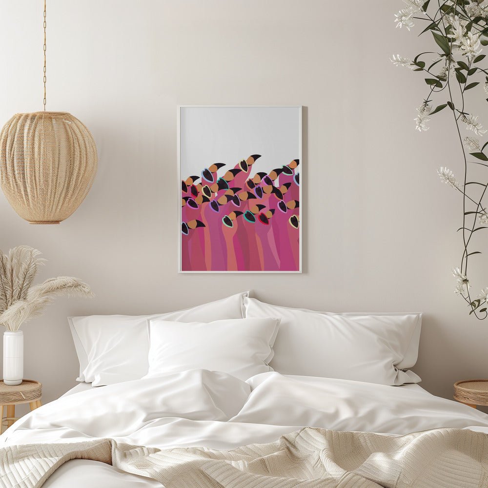 Flock flamingo white - Stretched Canvas, Poster or Fine Art Print - I Heart Wall Art - Poster Print, Canvas Print or Framed Art Print