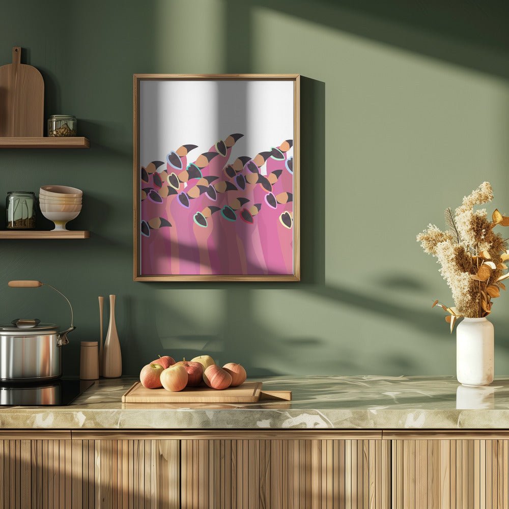 Flock flamingo white - Stretched Canvas, Poster or Fine Art Print - I Heart Wall Art - Poster Print, Canvas Print or Framed Art Print