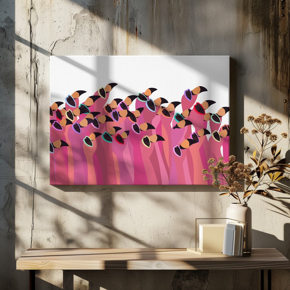 Flock flamingo white - Stretched Canvas, Poster or Fine Art Print - I Heart Wall Art - Poster Print, Canvas Print or Framed Art Print
