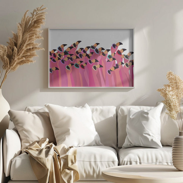 Flock flamingo white - Stretched Canvas, Poster or Fine Art Print - I Heart Wall Art - Poster Print, Canvas Print or Framed Art Print