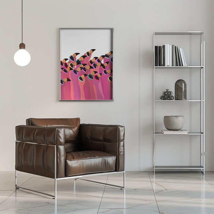Flock flamingo white - Stretched Canvas, Poster or Fine Art Print - I Heart Wall Art - Poster Print, Canvas Print or Framed Art Print