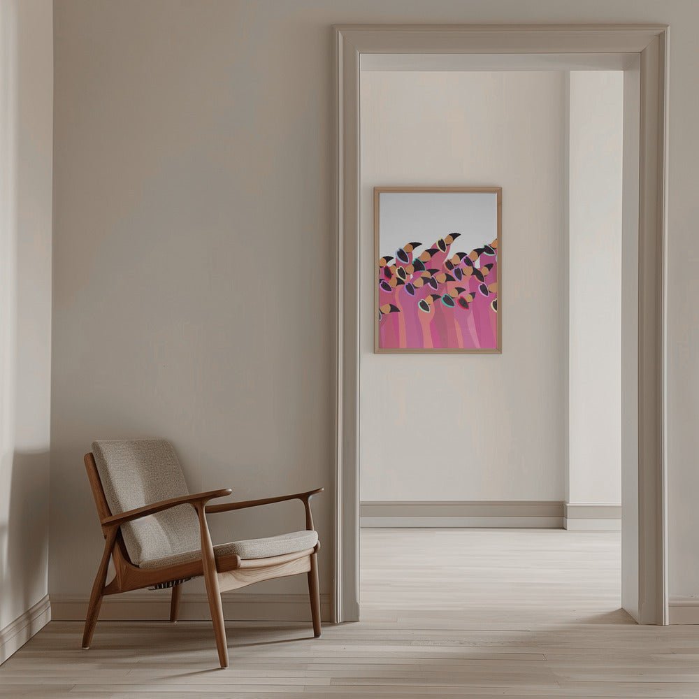 Flock flamingo white - Stretched Canvas, Poster or Fine Art Print - I Heart Wall Art - Poster Print, Canvas Print or Framed Art Print