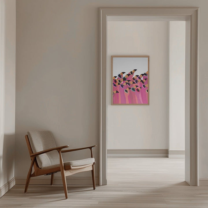 Flock flamingo white - Stretched Canvas, Poster or Fine Art Print - I Heart Wall Art - Poster Print, Canvas Print or Framed Art Print