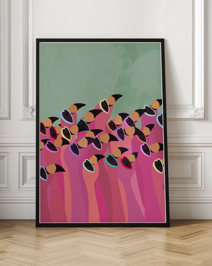 Flock Flamingos green - Stretched Canvas, Poster or Fine Art Print - I Heart Wall Art - Poster Print, Canvas Print or Framed Art Print