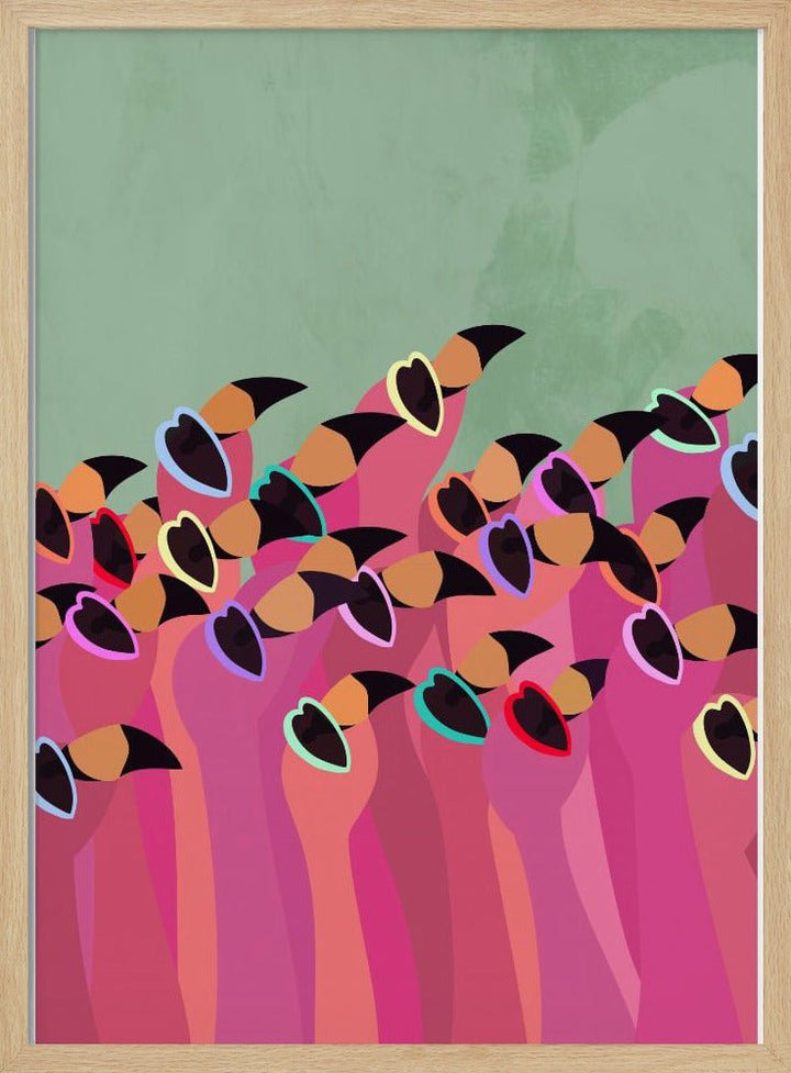 Flock Flamingos green - Stretched Canvas, Poster or Fine Art Print - I Heart Wall Art - Poster Print, Canvas Print or Framed Art Print