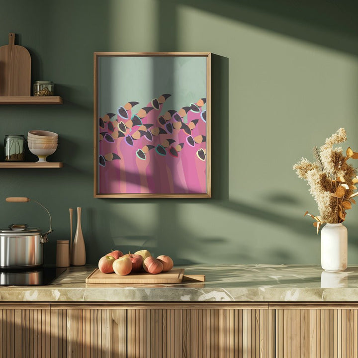 Flock Flamingos green - Stretched Canvas, Poster or Fine Art Print - I Heart Wall Art - Poster Print, Canvas Print or Framed Art Print