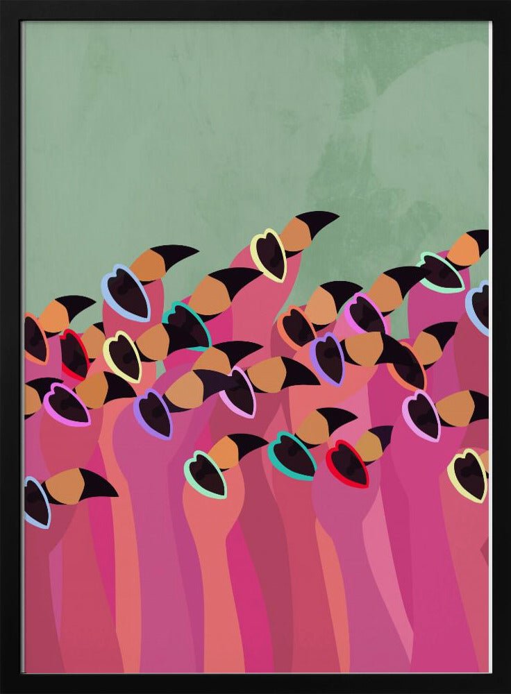 Flock Flamingos green - Stretched Canvas, Poster or Fine Art Print - I Heart Wall Art - Poster Print, Canvas Print or Framed Art Print