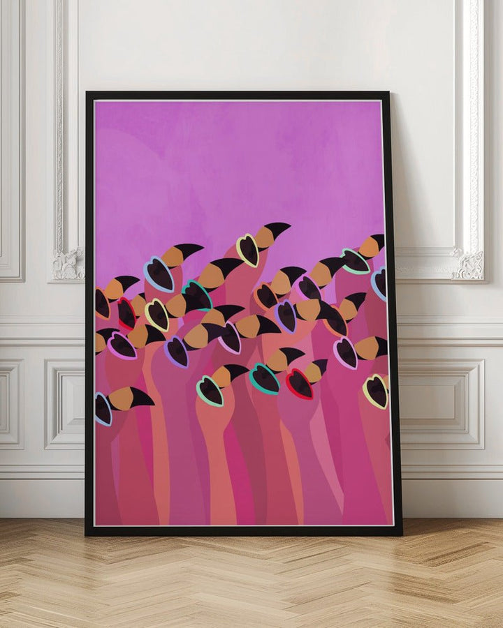 Flock flamingos pink - Stretched Canvas, Poster or Fine Art Print - I Heart Wall Art - Poster Print, Canvas Print or Framed Art Print